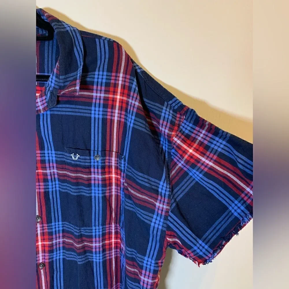 True Religion Red and Blue Short Sleeve Slouch Shirt size 3XL